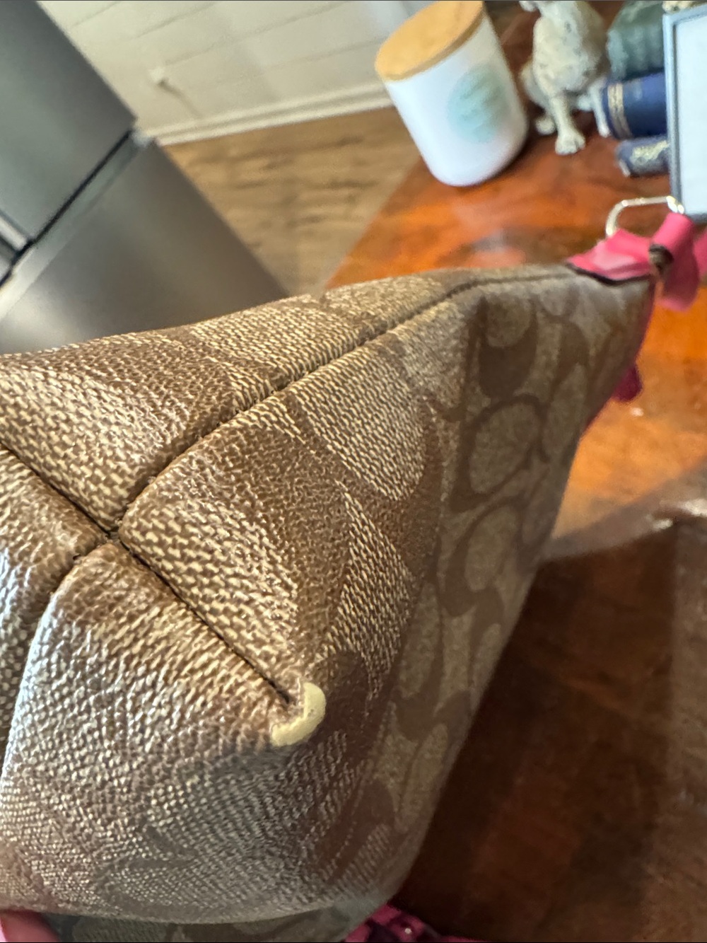 Coach Brown Signature Crossbody with Pink Trim - Picture 11 of 13